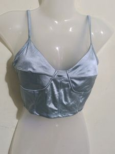Blue Satin Corset Top