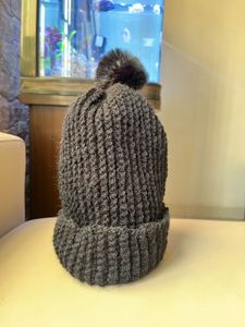 Black Knit Beanie with Pom Po