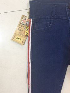 Slim Fit Dark Blue Denim Jeans with Striped Sides
