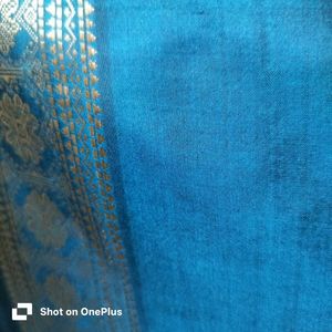 Teal Saree with Silver Thread Border