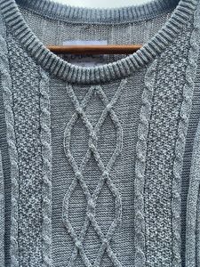 Gray Cable Knit Dress with Pink Polka Dot Skirt