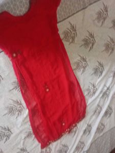 Red Ethnic Dress with Mirror Work