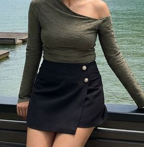 Chic Black A-Line Skirt with Button Detail