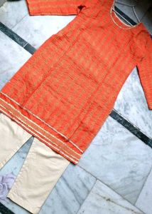 Orange Printed Kurta