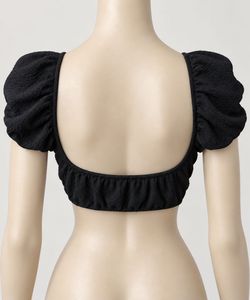 Black Puff Sleeve Square Neck Crop Top