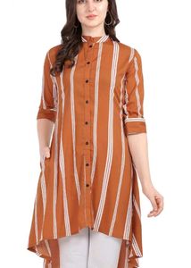 Preloved Chic Brown &amp; White Striped Kurta 🤎✨