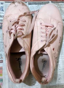 Cute Pink Lace-Up Sneakers