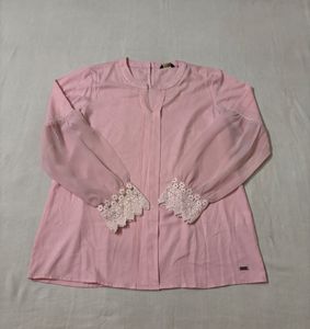 Park Avenue V-Neck Blouse with Lace Cuffs