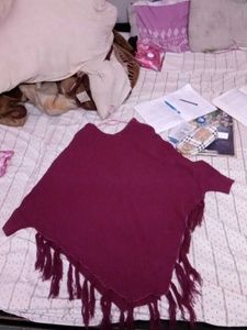 Burgundy Poncho with Sequin Detail