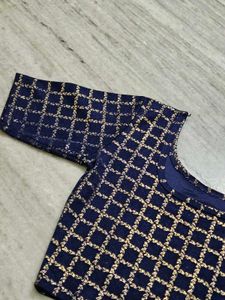Elegant Navy Blue Embroidered Blouse