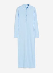 Blue Ribbed Knit Maxi Dress
