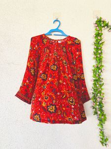 Boho Red Floral Print Kurta