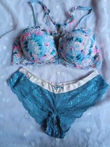 Floral Print Push-Up Bra &amp; Lace Panty Set