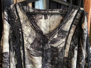 Boho Black &amp; White Print Lace Trim Top