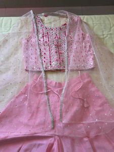 Pink Embroidered  palazzo set