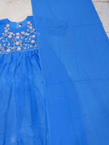 Elegant Blue Embroidered Kurta Set 3pc M