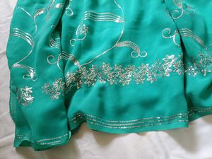 Emerald Green Saree with Silver Embellishments
