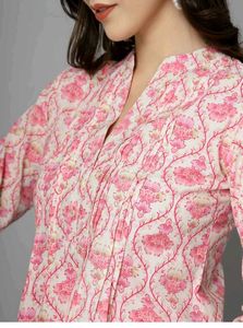 Pink Floral Print Kurta Top