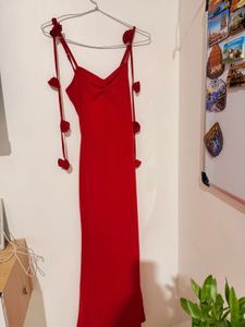 Red Maxi Dress with Rose Detail
