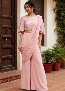 Designer Pink Palazzo Saree Set