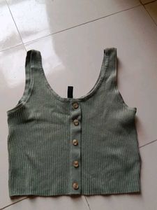Ribbed Button-Up Crop Top