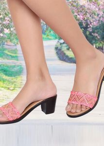 Stylish Embellished Pink Slide Sandals