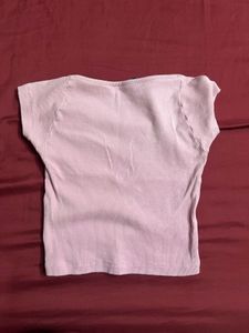 Cute Pink Ribbed Square Neck Top