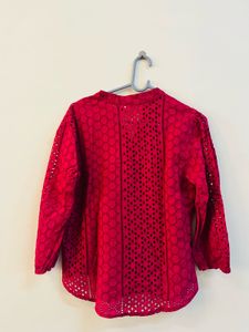 Maroon Eyelet V-Neck Blouse