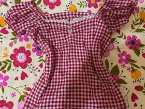 Red Gingham Puff Sleeve Top💗🌟🌸
