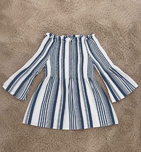 set of two Blue &amp; White Striped Off-Shoulder To