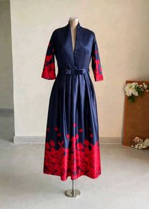 Elegant Navy Floral Print Maxi Dress