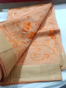 Elegant Peach Embroidered Saree