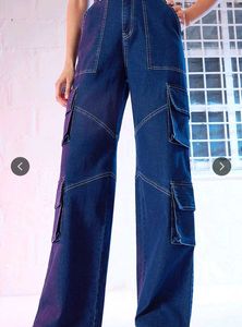 SASSAFRAS Stylish Women's Blue Cargo Jeans
