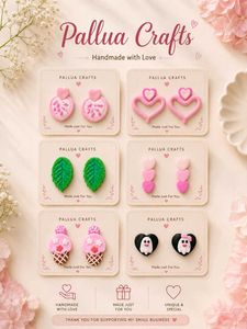 6 Handmade Cute Pink Earrings Set