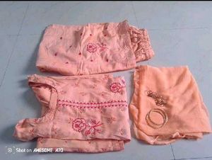 Peach Embroidered Kurta with Palazzo Pants free ea