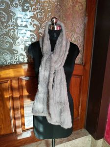 Elegant Grey Real Fur Scarf