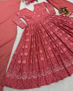 Elegant Rust Anarkali Kurta Set