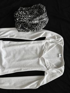 White Long sleeve Henley and zebra print sc