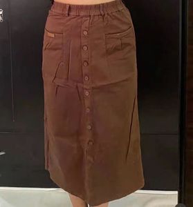 Brown Button-Down Midi Skirt
