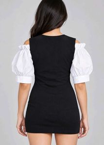 Chic Black &amp; White Puff Sleeve Dress