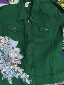 Embellished Green Denim Jacket