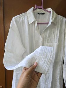 Chic Textured White Oversized Shirt