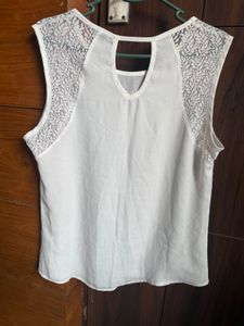 Textured White Top with Lace Detail