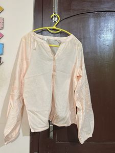 Pretty Peach Blouse with Lace Sleeves