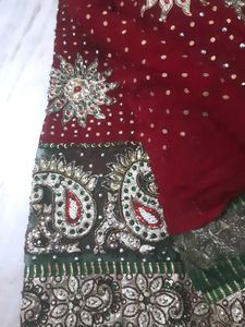 Embroidered Maroon Sari