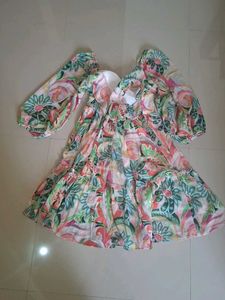 Boho Floral Print Puff Sleeve Mini Dress 1timeuse