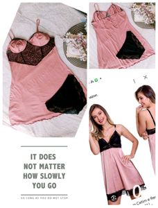 Peach Lace Trim Night Dress & Panty Set