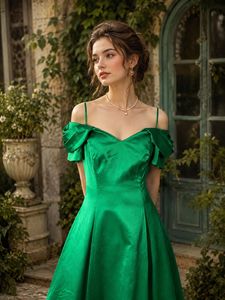 Elegant Off-Shoulder Green Gown