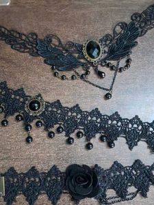 Gothic Black Lace Choker Necklace Set