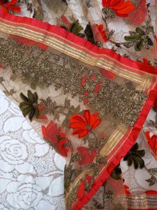 Exquisite Embroidered Floral Net Dupatta
